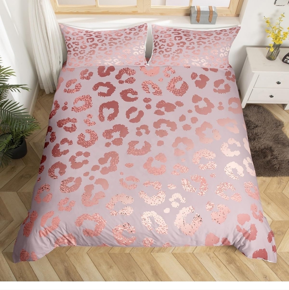 Cute Pink Leopard Print Full Size Duvet Cover